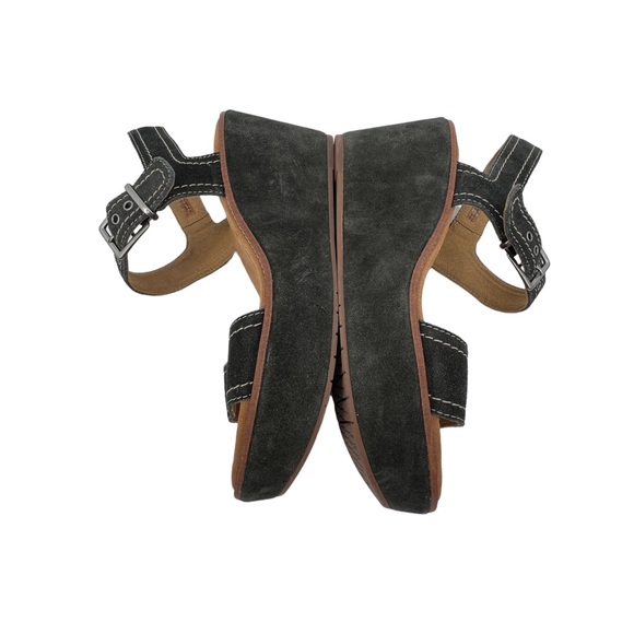 Clarks Women's Artisan Black Suede Asiley Orchid Wedge Sandals Size 11W - Picture 7 of 9